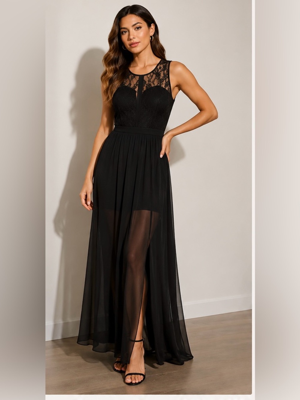 BCBGeneration Black Sleeveless Scoop Neck Maxi Gown sz 6
